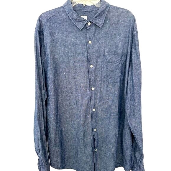 Gap Men's Beachy Coastal Blue Linen Blend Button Down Long‎ Sleeve Shirt Size XL - Picture 1 of 6